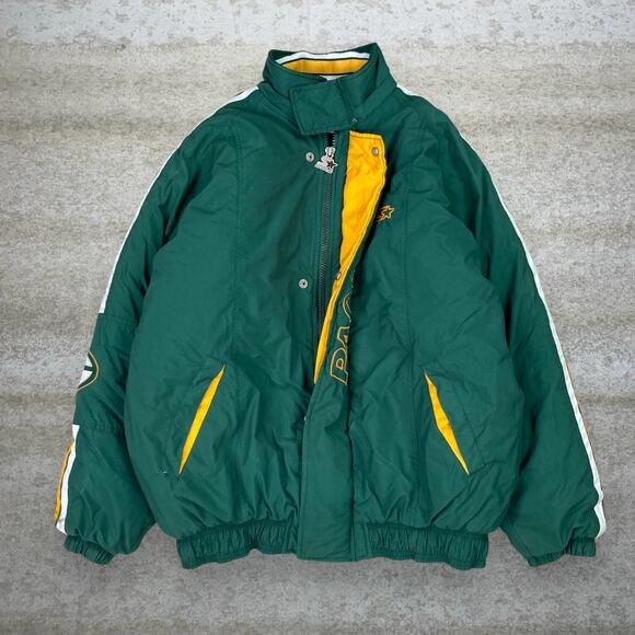 Vintage Green Bay Packers Puffer Starter Jacket Green Yellow Nylon Insulated 90s - Picture 3 of 13